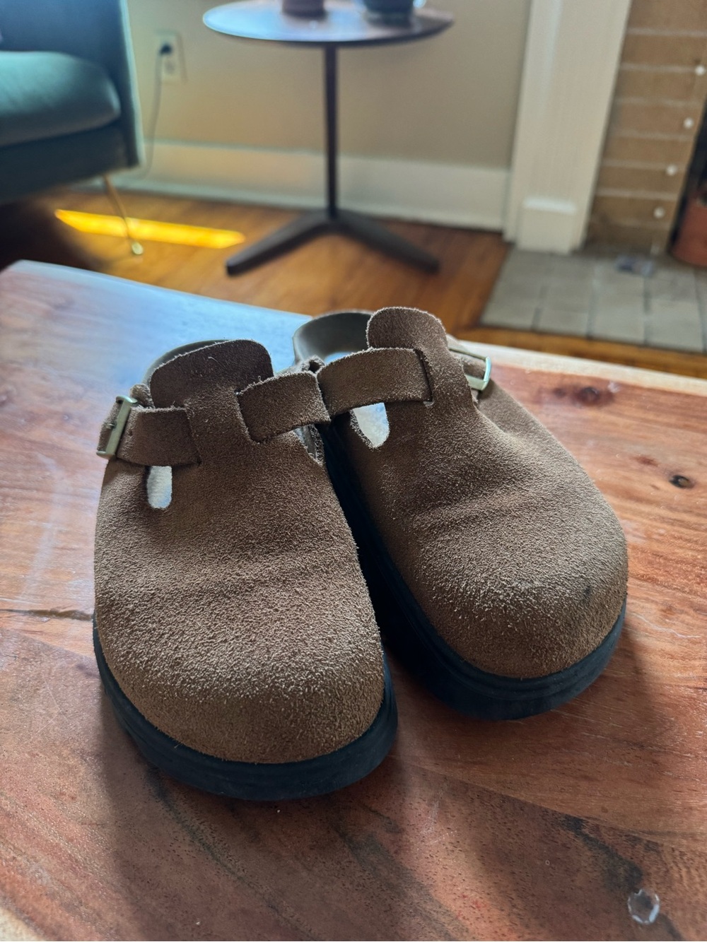 Birkenstock Brown Suede Clog Mules with Black Lug Sole - Picture 2 of 5